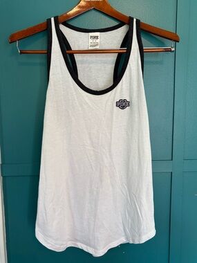 PINK Victoria's Secret White Racerback Tank with Black Trim Size Medium